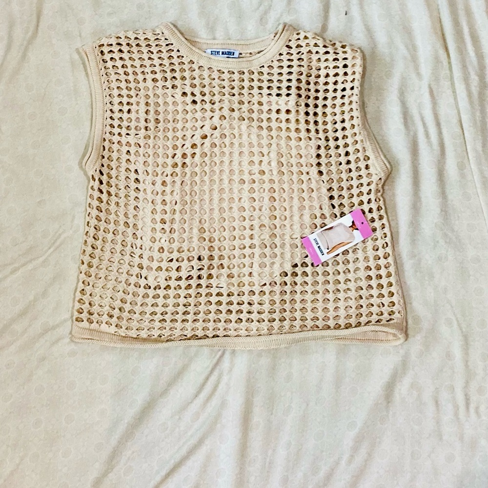 Steve Madden Tan Crochet Knit Top